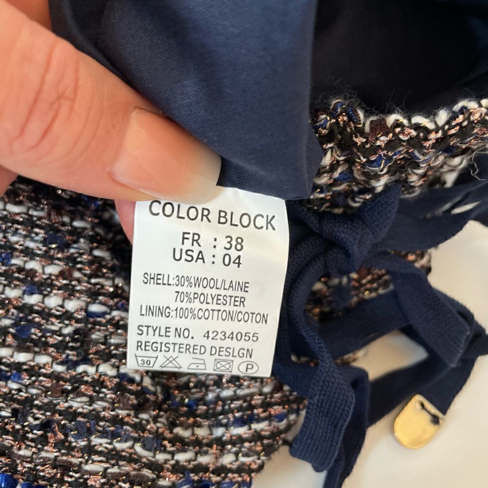 48.Color Block| Wool Tweed cotton blend|Size 38(EU)| Mini Skirt| Pockets - Picture 11 of 11